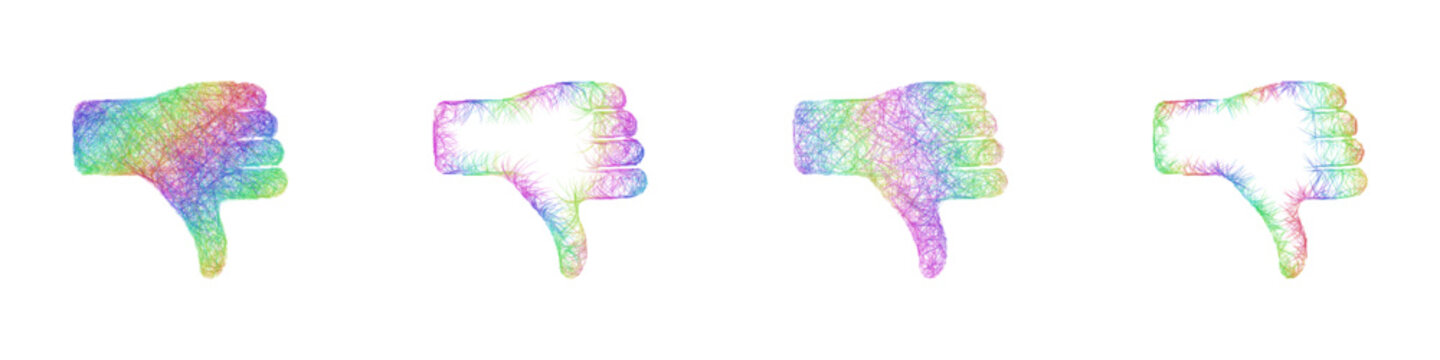 Rainbow color sketch thumbs down icon design set