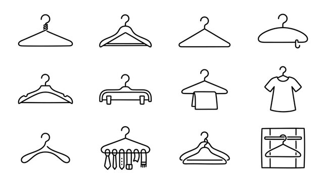 Black line icons of various hangers.