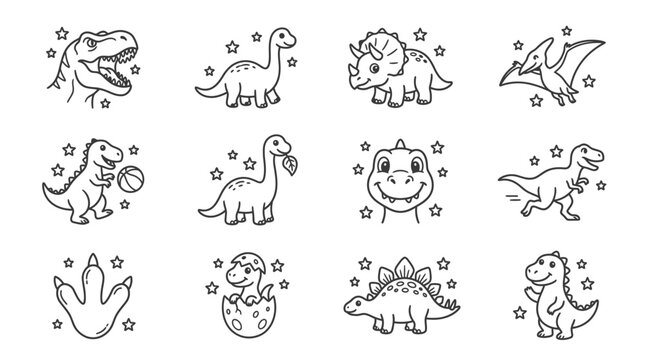 Dinosaur illustrations for kids coloring book.