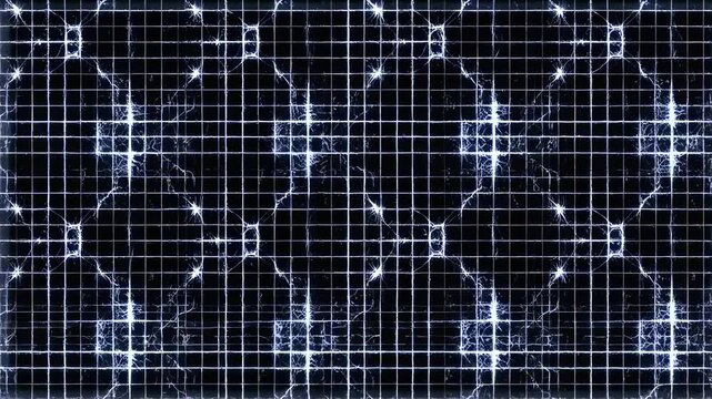 Pulsating electronic grid animation with dynamic waveform patterns
