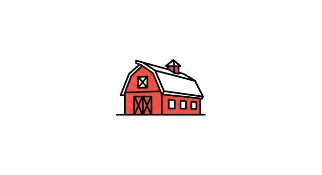 Classic red farm barn icon in line art style