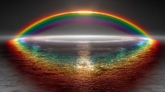 Rainbow over water, atmospheric perspective