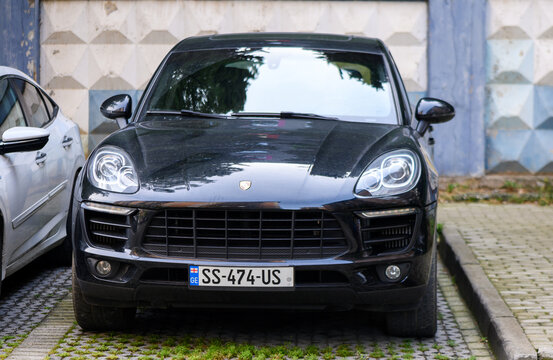 June 11, 2026, Tbilisi, Georgia Black Porsche Macan SUV model produced approximately from 2015 to 2017