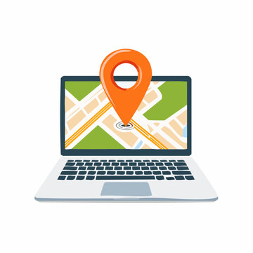 Laptop with map and location pin
