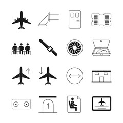 Fototapeta premium Outline vector icons set related to plane, Linear icon collection, Editable stroke