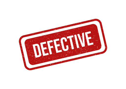 Red rectangular rubber stamp with the word defective in grunge style