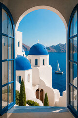 Santorini beach photo, Santorini postcard, church, minimalist architecture, church in santorini greece © heverth