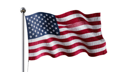 Obraz premium Isolated American flag waving on a flagpole, symbolizing patriotism, freedom, and national pride