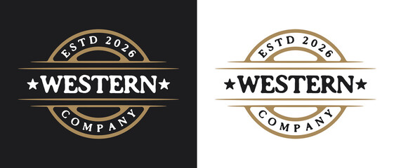 Fototapeta premium Classic vintage retro premium royal luxury western logo featuring vintage typography with star and circular stamp emblem label badge style suitable for western themed businesses.