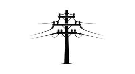 Obraz premium Electric transmission tower with cables black silhouette