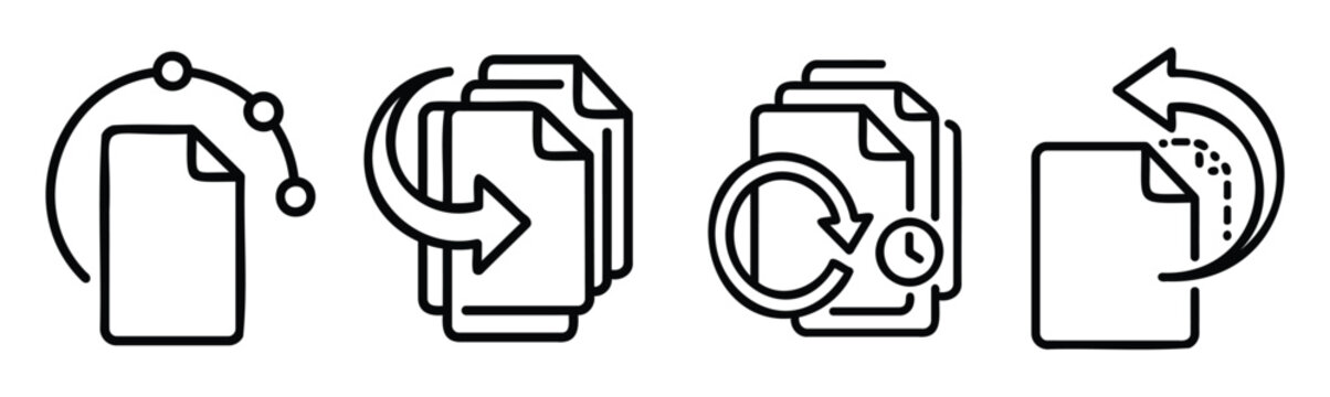 Document management and file restoration line icons showing history backup rotation copy.