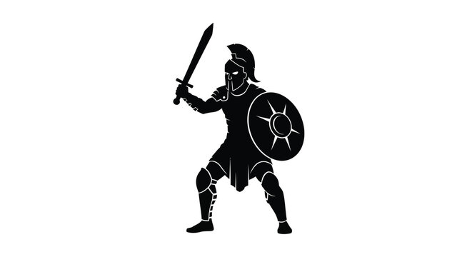 Ancient spartan warrior with sword and shield silhouette