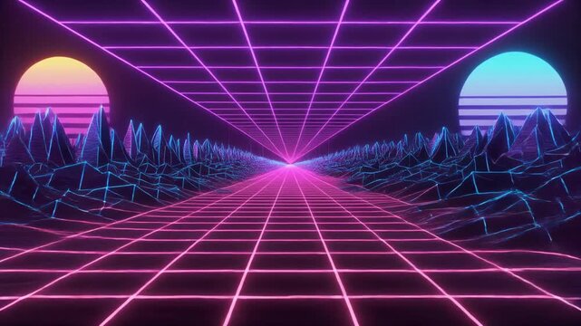 neon light tunnel with geometric patterns and vibrant colors