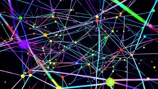 abstract 3d wireframe animation with glowing nodes and dynamic lines