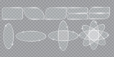 Futuristic HUD glass frames vector set with glowing light effect neon borders on transparent background pack  © MDMOYNULISLAM