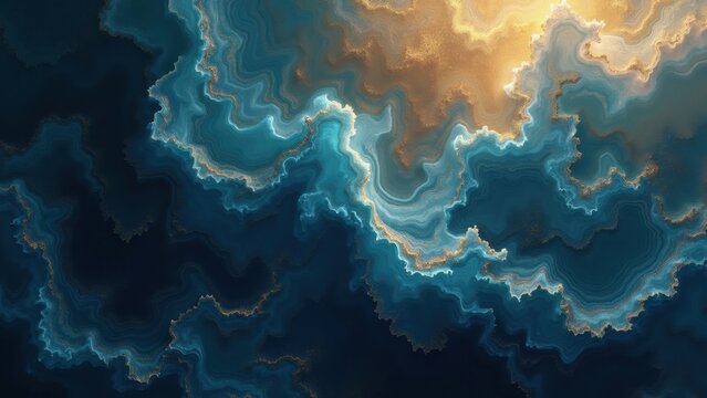 Fractal cloud formations swirling over deep marine background
