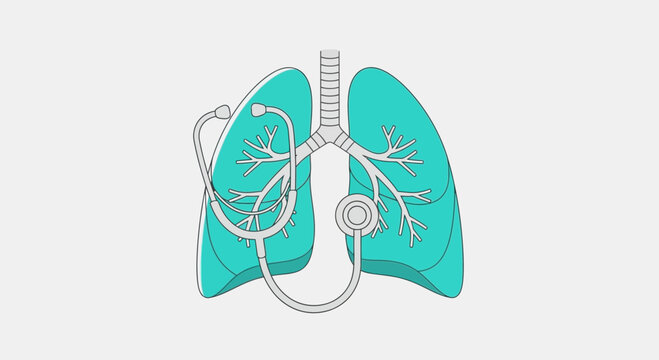 Medical Illustration Featuring Lungs and a Stethoscope, Displaying Respiratory Health