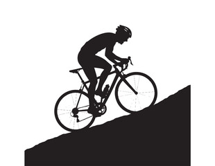 Fototapeta premium Dynamic cyclist silhouette, uphill road bike rider vector illustration, athletic biking ascent, competitive cycling sport graphic for fitness and active lifestyle designs.