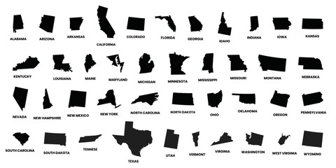 All 50 USA States Map Pixel Perfect Icons (Filled Style). Vector of the United States of America states map © vell