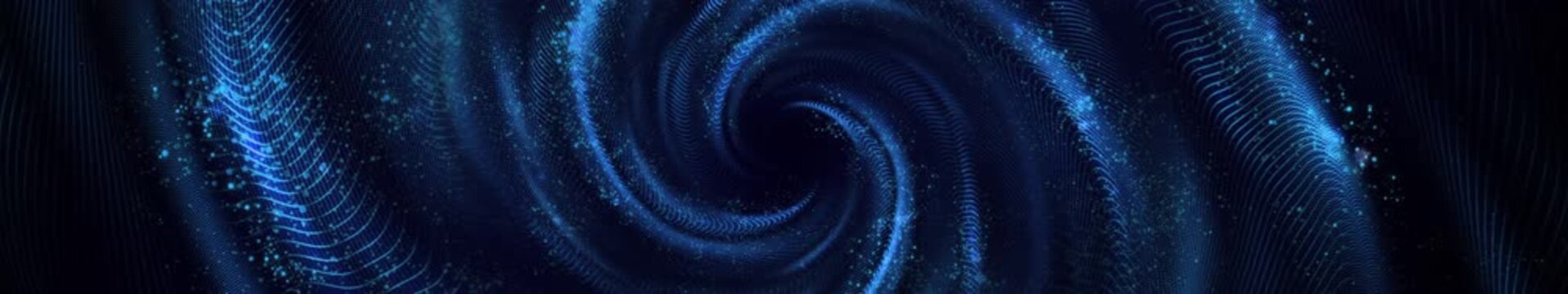 Blue Digital Vortex Spiral Abstract Background with Glowing Particle Waves and Swirling Energy &mdash; Widescreen Loop