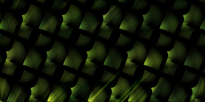 Dark abstract grid with glowing green light rays