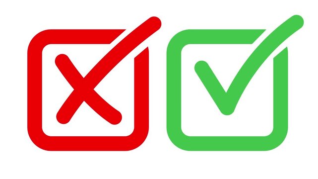 Check list icon box. Checkmark cross and right, red and green vector shape sign.Motion graphics of wrong and approved concept