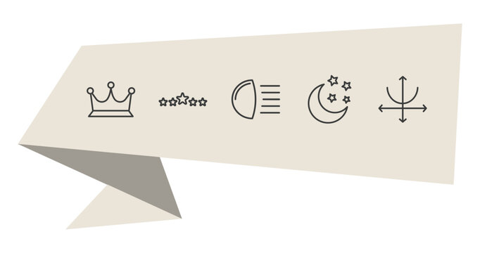 shapes outline icon set. thin line royalties, 5 stars, clear night, parabola icons. editable vector