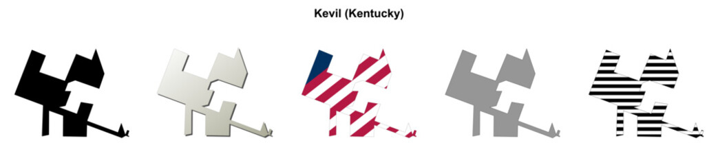 Obraz premium Kevil (Kentucky) blank outline map set
