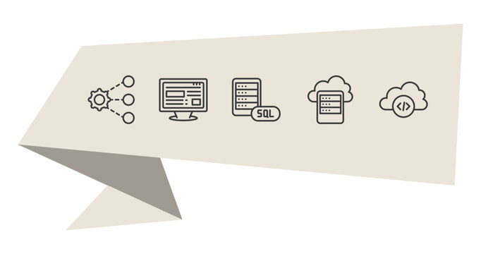 programming outline icon set. thin line sharing, adaptive layout, data storage, cloud storage icons. editable vector