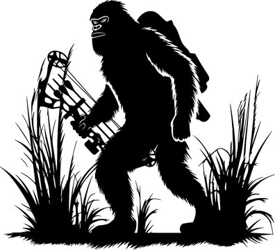 Bigfoot bowhunting svg, Sasquatch archery vector, Bow hunting graphic