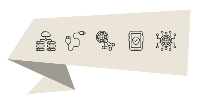 internet security outline icon set. thin line data center, phone cable, mobile phone security, network conection icons. editable vector