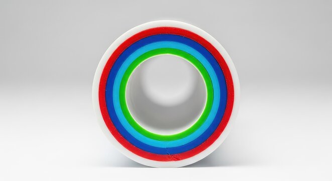 A clean cross section of a white plastic industrial pipe showcasing its multi-layered wall thickness and smooth interior circular surface, component, polymer, circle