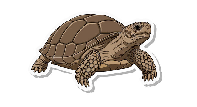 Brown land tortoise walking on a white background