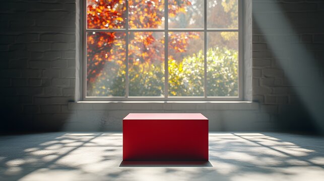 Red Box Mockup in Loft with Autumn View