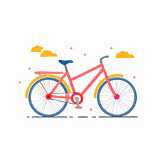Fototapeta premium Flat illustration of a pink bicycle with blue wheels and yellow fenders