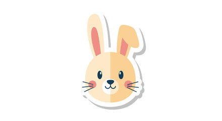 Fototapeta premium Cute Cartoon Rabbit Face Sticker, Kawaii Bunny Head, Simple Flat Design