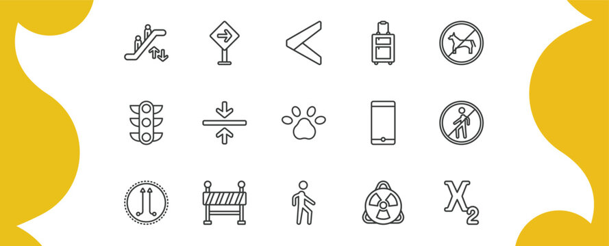 signs outline icon set. thin line or, traffic, suitcase, subscript and more icons. editable vector