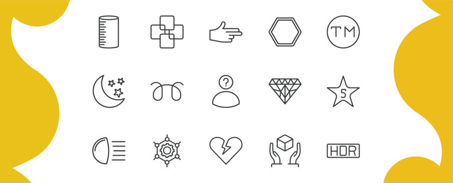 shapes outline icon set. thin line cylinder volumetric, four squares, poligon, hdr and more icons. editable vector