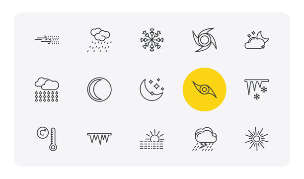 weather outline icon set. thin line sand storms, steady rain, typhoon, sunshine and more icons. editable vector