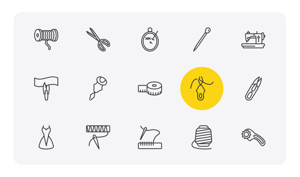 sew outline icon set. thin line cotton reel, pinking shears, pin sew, rotary and more icons. editable vector