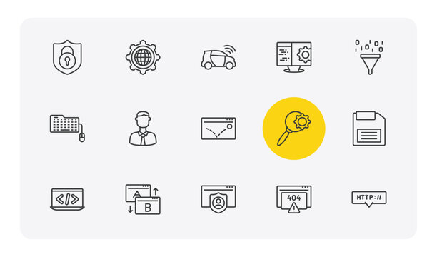 programming outline icon set. thin line encryption, cyberspace, computing, http and more icons. editable vector
