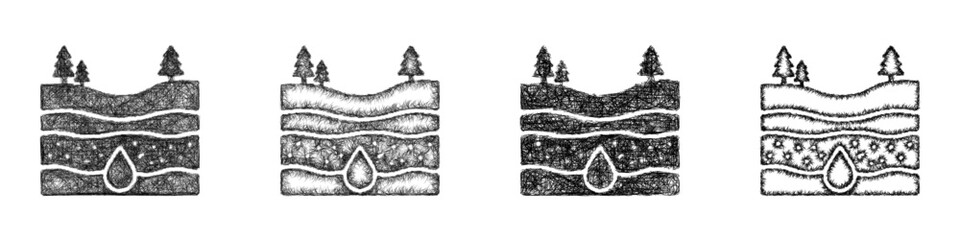 Obraz premium Sketch monochrome aquifer icon design set