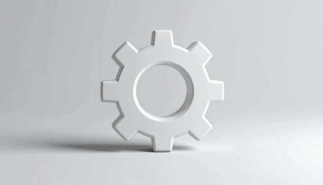3D clean cogwheel settings gear icon isolated on white background