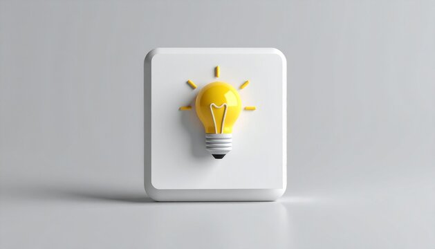 3D square sticky note with lightbulb idea icon isolated on white backg