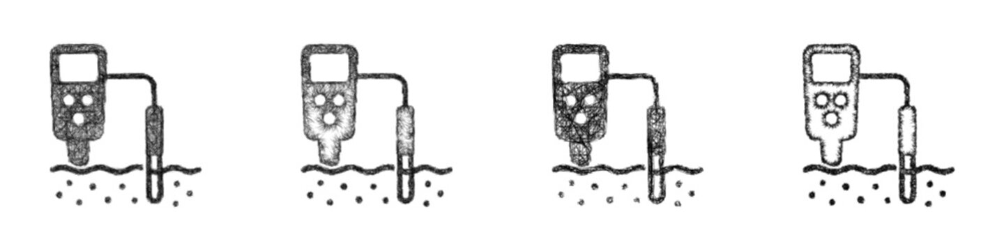 Black and white sketch salinity measurement icon design set