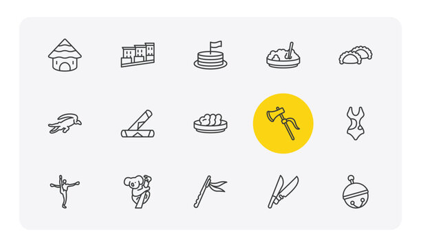 culture outline icon set. thin line mud hut, bo kaap, corn with pine, sleigh bell and more icons. editable vector