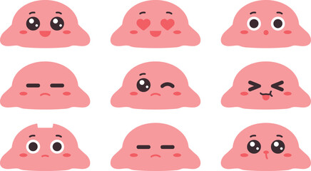 Obraz premium Cute Pink Blob Monster Emoji Character Set with Different Facial Expressions for Kawaii Stickers Apps Game UI and Digital Media Designs