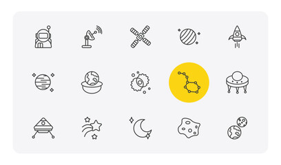 astronomy outline icon set. thin line astronaut user, voyager, uranus with satellite, earth and moon and more icons. editable vector © Farahim