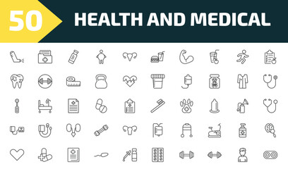 Fototapeta premium health and medical outline icon set. thin line inhalator, medical result, gum, optometrist and more icons. editable vector