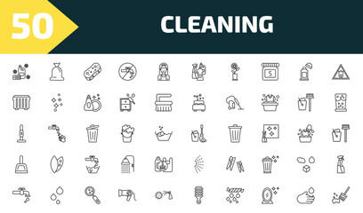 Fototapeta premium cleaning outline icon set. thin line softener, trash bag, sponges, sweeping and more icons. editable vector